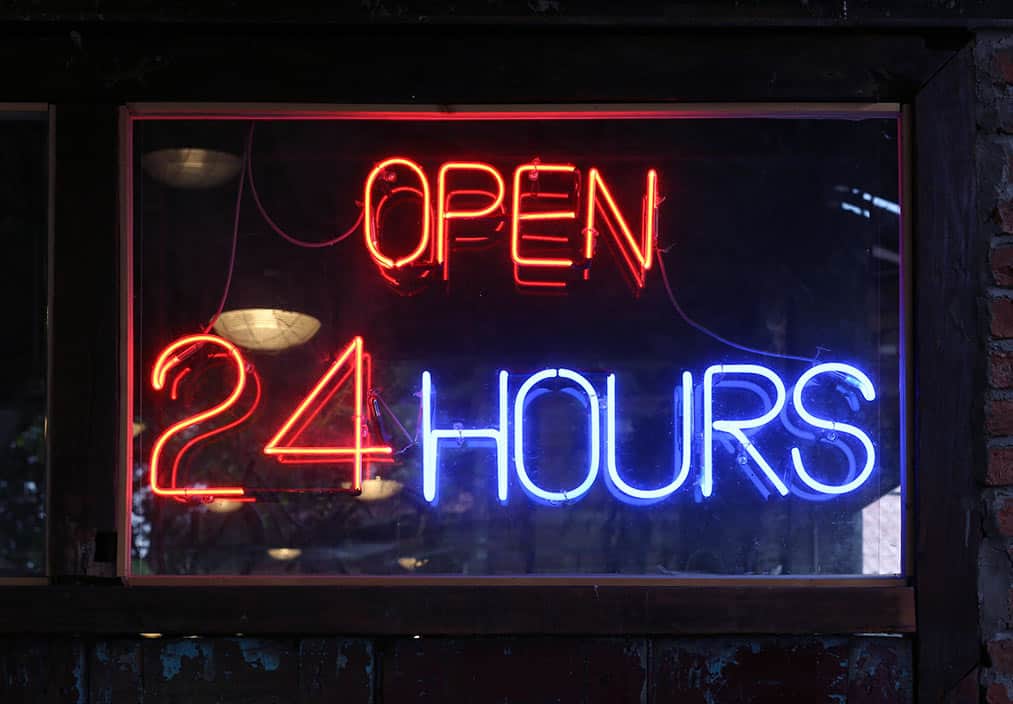 open 24 hours neon sign