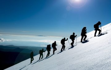 Hiking & climbing team taking on the challenge of a mountain